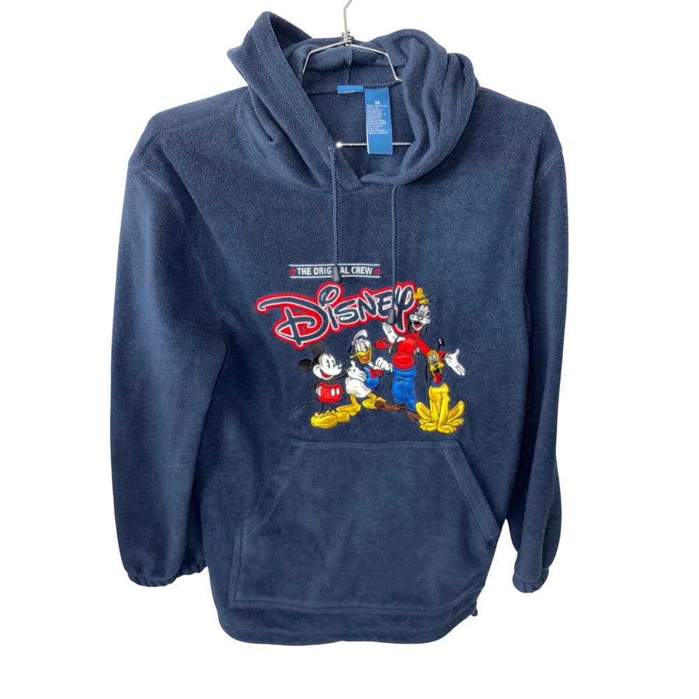 Vtg Disney Mickey Donald Duck Goofy Fleece Hoodie Sweatshirt Men's Medium Blue